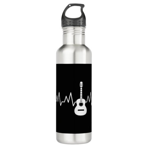 Acoustic Guitar Heart Beat Stainless Steel Water Bottle