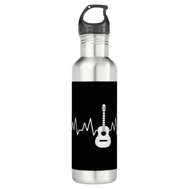Acoustic Guitar Heart Beat Stainless Steel Water Bottle (Front)