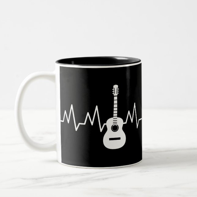 Acoustic Guitar Heart Beat Two-Tone Coffee Mug (Left)