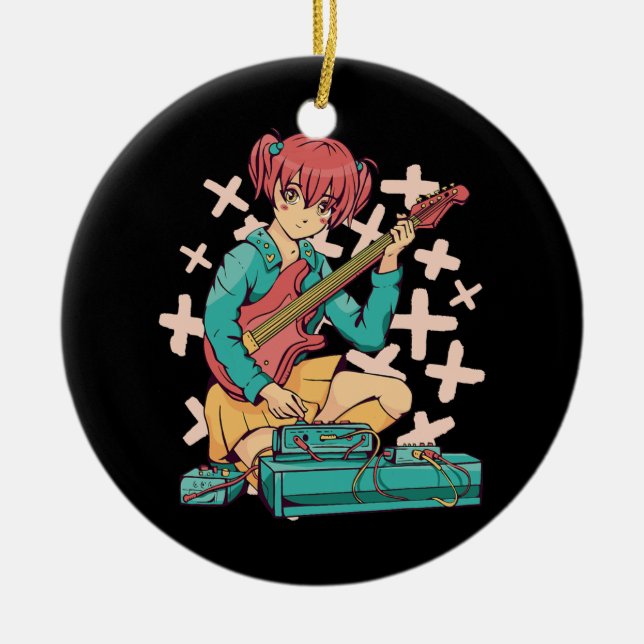 Acoustic Guitar Japanese Music Kawaii Anime Ceramic Ornament (Front)