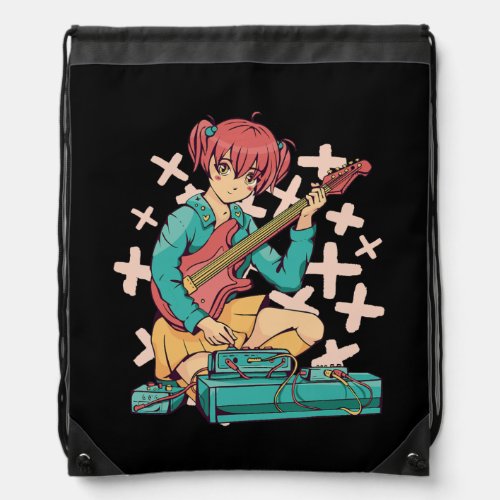 Acoustic Guitar Japanese Music Kawaii Anime Drawstring Bag