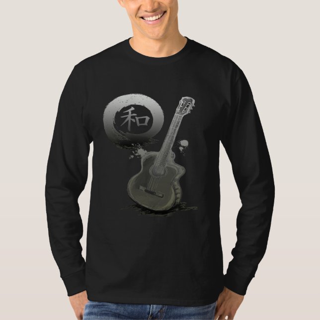 Acoustic Guitar & Japanese Zen Circle T-Shirt (Front)