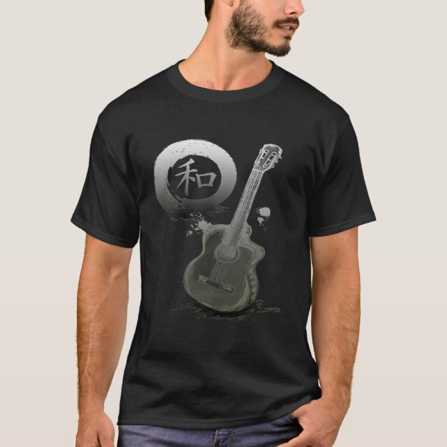 Acoustic Guitar & Japanese Zen Circle T-Shirt (Front)