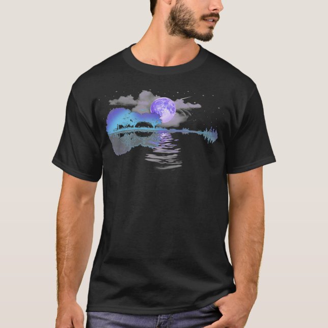 Acoustic Guitar Lake Player Nature Birthday Christ T-Shirt (Front)