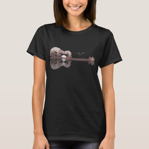 Acoustic Guitar Lake Sunset Guitarist Country Rock T_Shirt