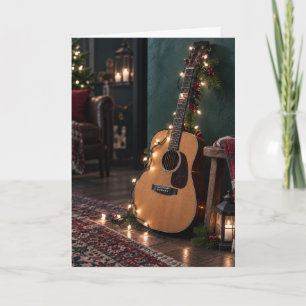 Acoustic Guitar Lights Cozy Folded Christmas Card
