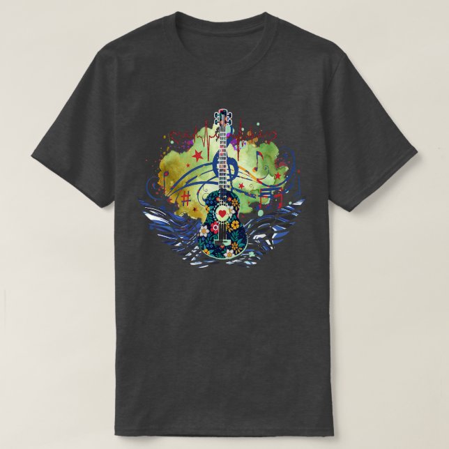 Acoustic Guitar Lover Musical Notes Heartbeat Guit T-Shirt (Design Front)