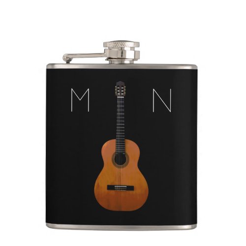 Acoustic Guitar Monogram Black Personalized Flask