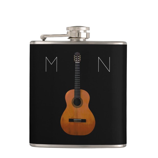 Acoustic Guitar Monogram Black Personalized Flask (Front)