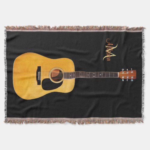 Acoustic Guitar Monogram Music Throw Blanket