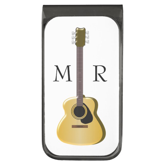 Acoustic Guitar Monogrammed Gunmetal Finish Money Clip (Front Vertical)