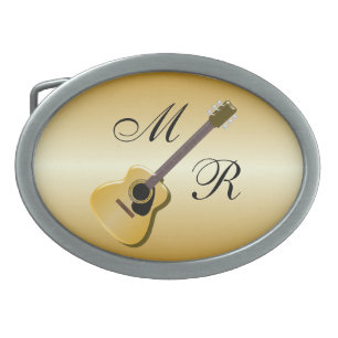 Acoustic Guitar Monogrammed Oval Belt Buckle