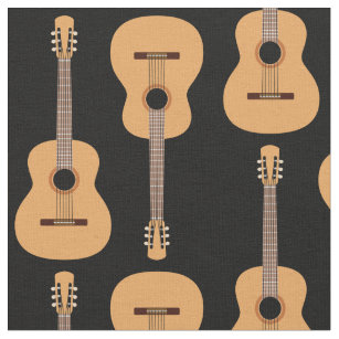 Guitar Fabric by the Yard, Antique Wooden Acoustic Guitars Illustration  Folk Country Music Flamenco Retro Style, Decorative Upholstery Fabric for