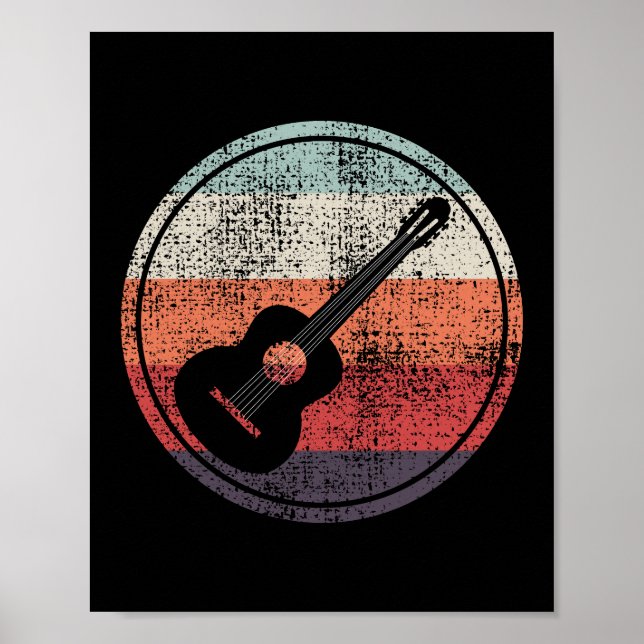 Acoustic Guitar Music Musician Bassist Retro Poster (Front)