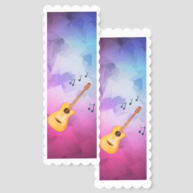 Acoustic Guitar Music Notes Geometric Backdrop Bookmarks (Front & Back)
