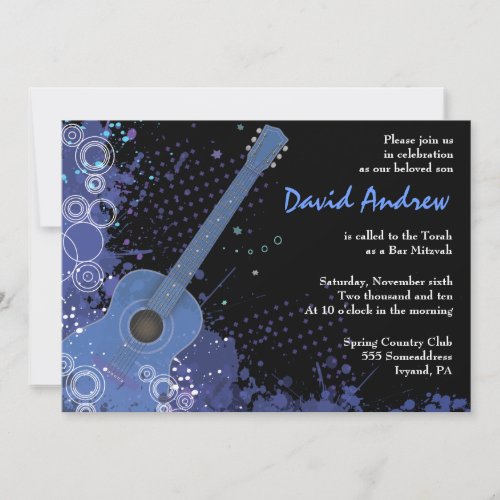 Acoustic Guitar Musical Bar Bat Mitzvah Invitation
