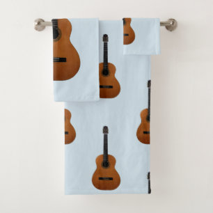 Acoustic Guitar Musical Cute Blue Bath Towel Set