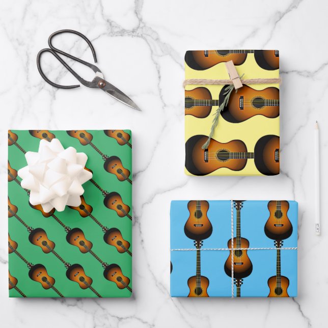Acoustic Guitar Musical Design  Wrapping Paper Sheets (Front)