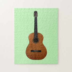 Acoustic Guitar Musical Green Jigsaw Puzzle