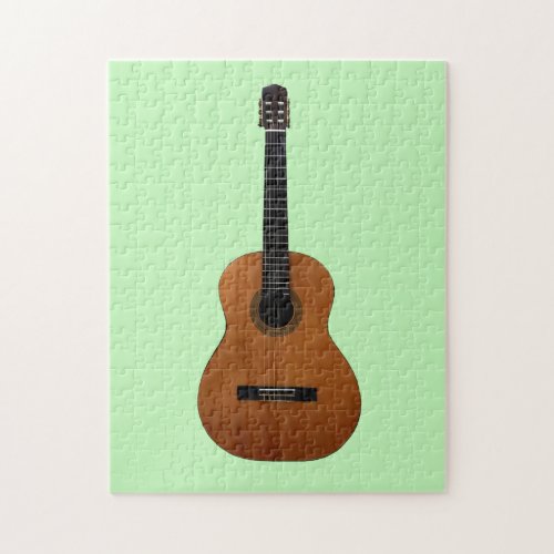 Acoustic Guitar Musical Green Jigsaw Puzzle