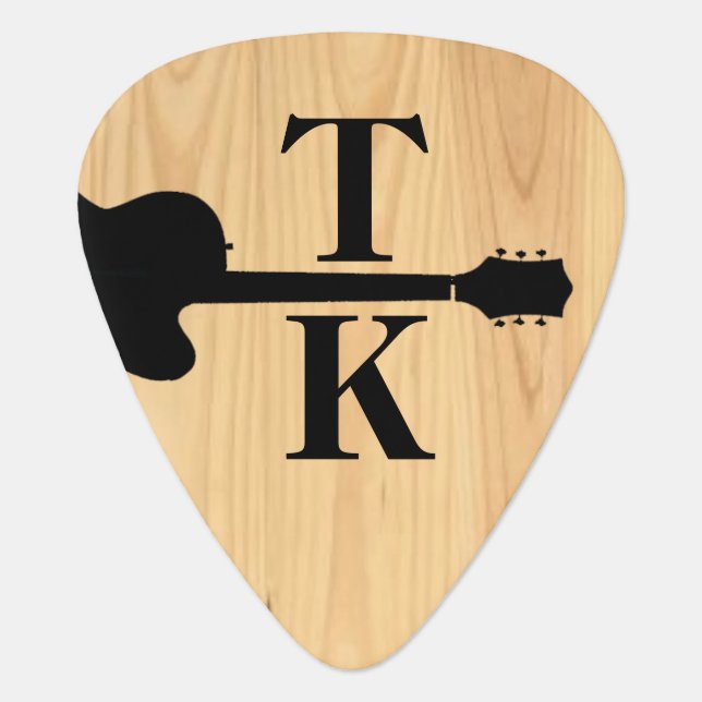 Acoustic Guitar-Neck Rustic Wood Monogram Guitar Pick (Front)