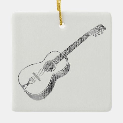 Acoustic Guitar Newspaper Text Paper Style Ceramic Ornament
