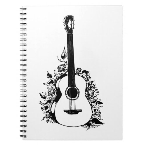 Acoustic guitar on a background of flowers  sleev notebook