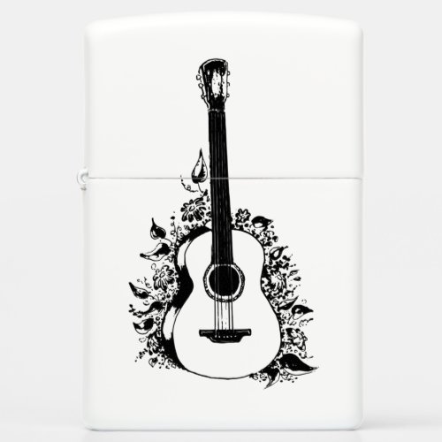 Acoustic guitar on a background of flowers  sleev zippo lighter