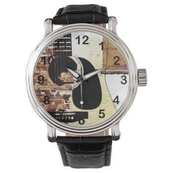 Acoustic Guitar On Brick Background Watch by hutsul at Zazzle