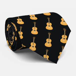 Acoustic Guitar Pattern Brown Musical Instrument Neck Tie