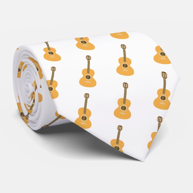 Acoustic Guitar Pattern Brown Musical Instrument Neck Tie (Rolled)