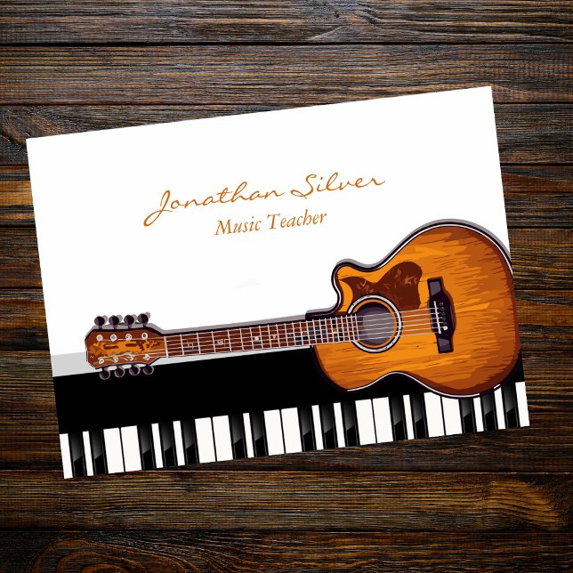 Acoustic Guitar Piano Keys Music Teacher Business Card (Creator Uploaded)