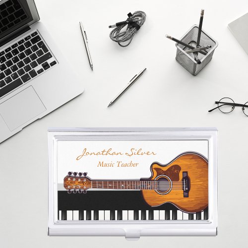 Acoustic Guitar Piano Keys Music Teacher Business Card Case