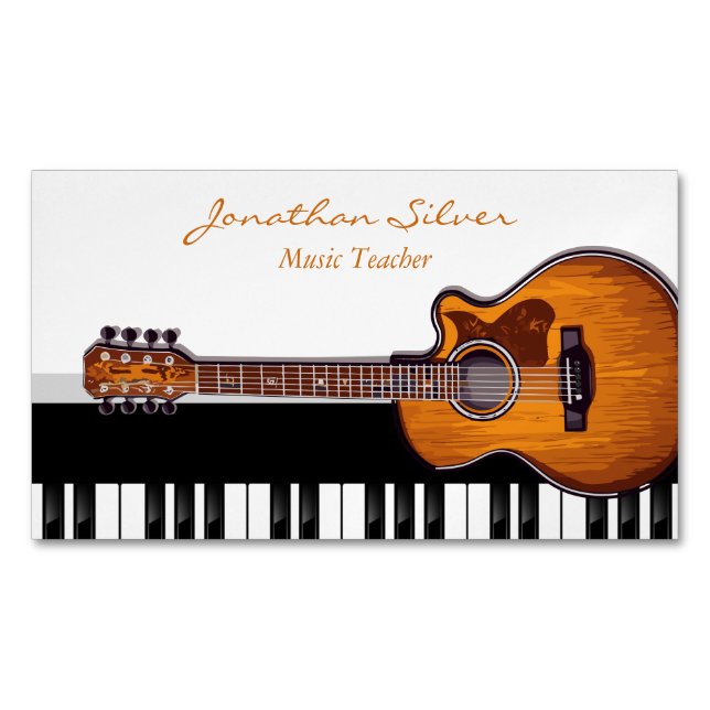 Acoustic Guitar Piano Keys Music Teacher Business Card Magnet (Front)