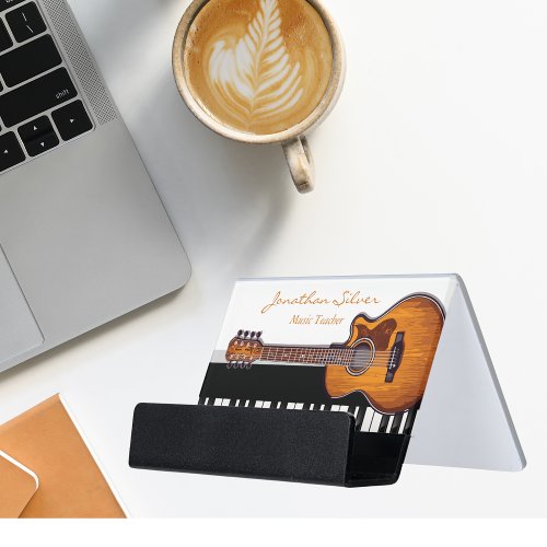 Acoustic Guitar Piano Keys Music Teacher Desk Business Card Holder