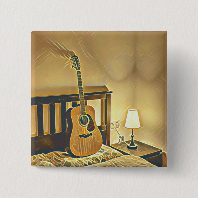 Acoustic guitar player gift button (Front)