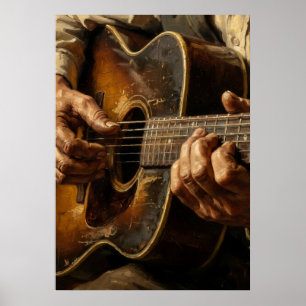 Acoustic Guitar Player Hands Close Up Music Art Pr Poster