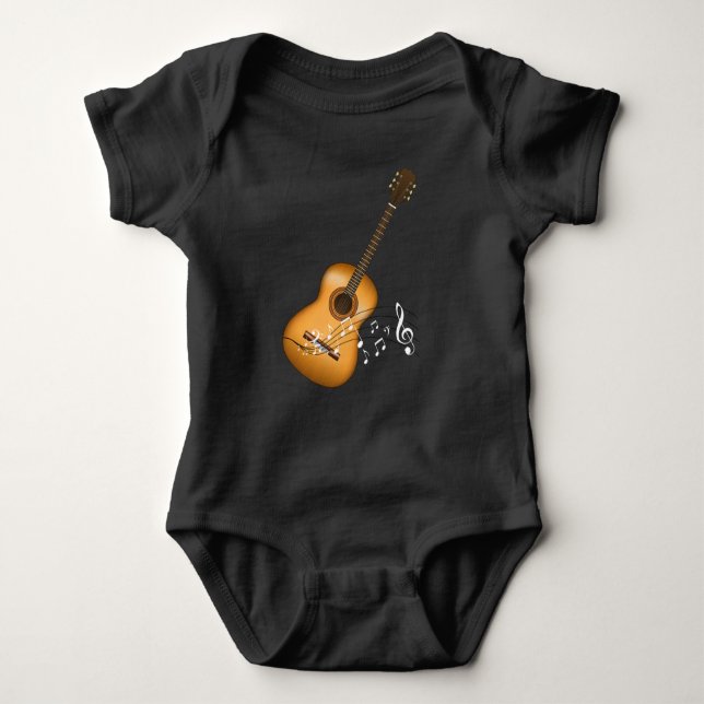 Acoustic Guitar Player Musical Notes Art Musician Baby Bodysuit (Front)