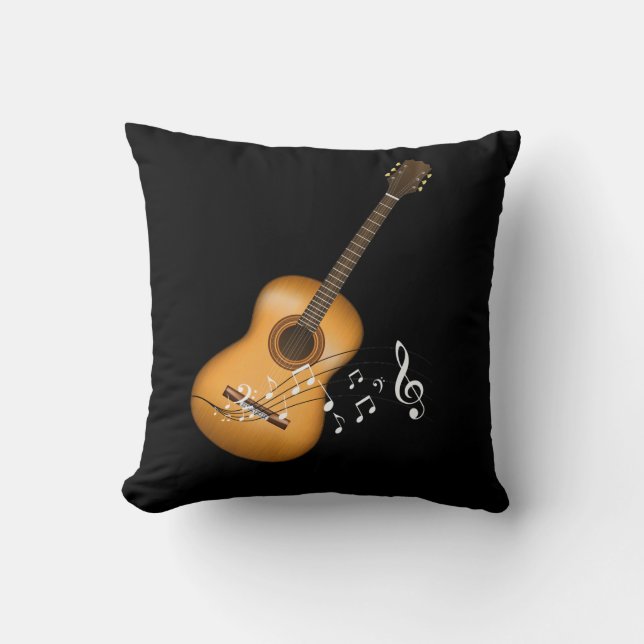Acoustic Guitar Player Musical Notes Art Musician Throw Pillow (Front)