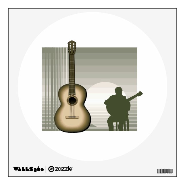 acoustic guitar player sitting brown.png wall decal (Front)