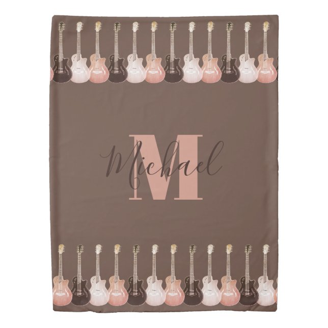 Acoustic guitar rustic pattern Monogram Duvet Cover (Front)
