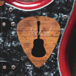 Acoustic Guitar Rustic Wood Calligraphy Name Guitar Pick<br><div class="desc">Add your name with cool typography on guitar pick with wood texture and an acoustic guitar</div>
