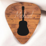 Acoustic Guitar Rustic Wood Calligraphy Name Guitar Pick<br><div class="desc">Add your name with cool typography on guitar pick with wood texture and an acoustic guitar</div>