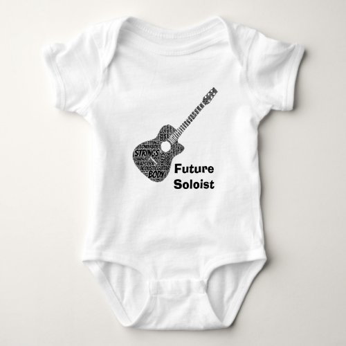 Acoustic Guitar Shaped Word Art Black Text Baby Bodysuit