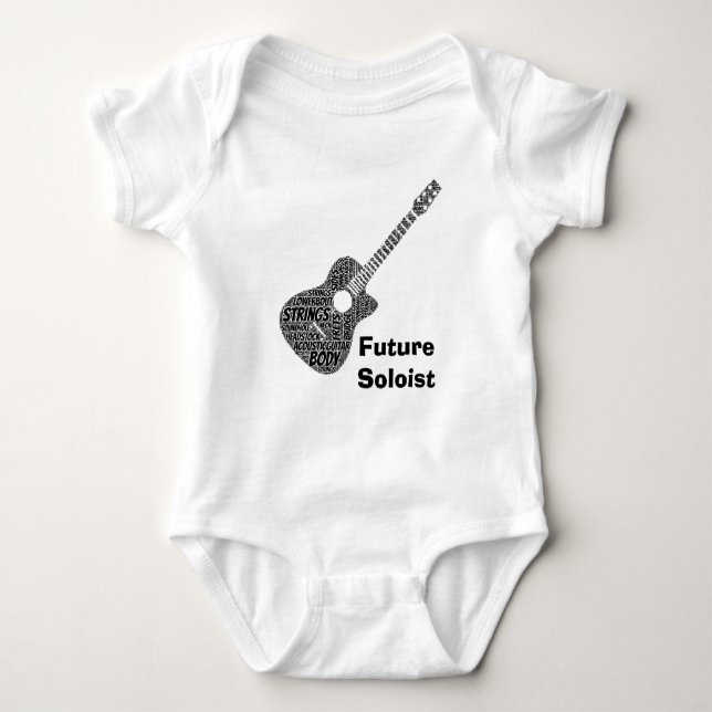 Acoustic Guitar Shaped Word Art Black Text Baby Bodysuit (Front)