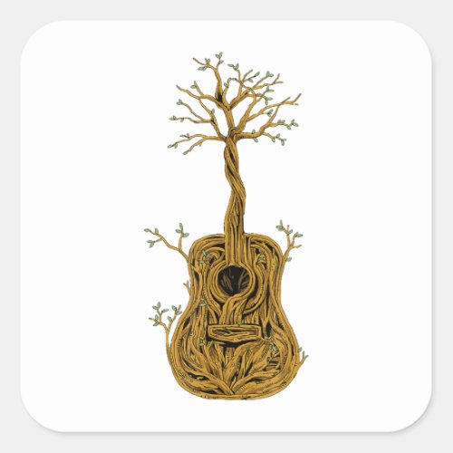 Acoustic Guitar Shirt Tree of Life Guitar Player G Square Sticker