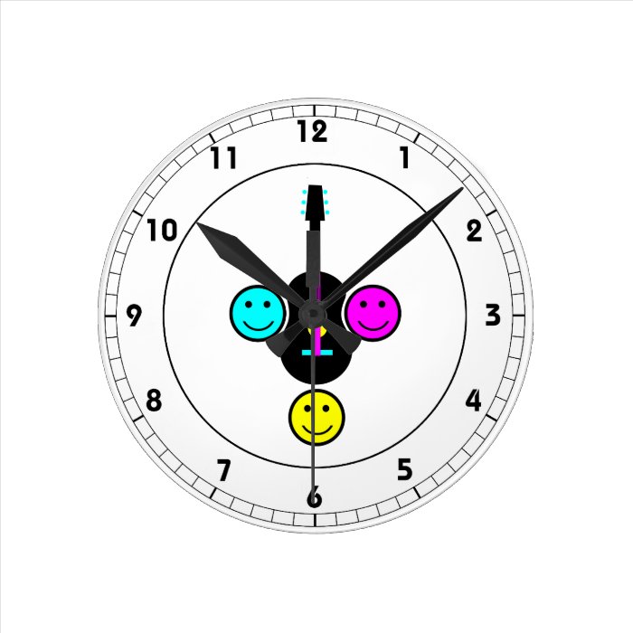 Acoustic Guitar Smiley CMYK Design Round Wall Clock