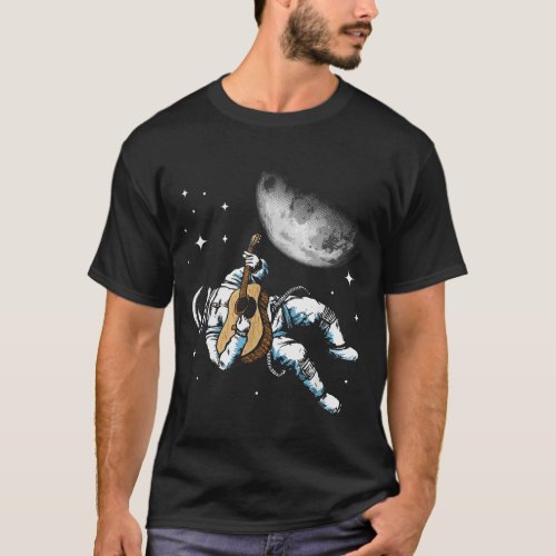 Acoustic Guitar Spaceman Astronaut Moon Astronomy  T_Shirt