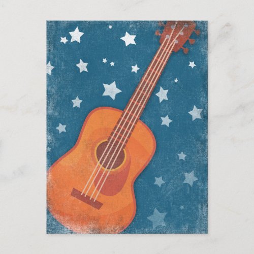 Acoustic Guitar Starry Night Blue Stars Postcard