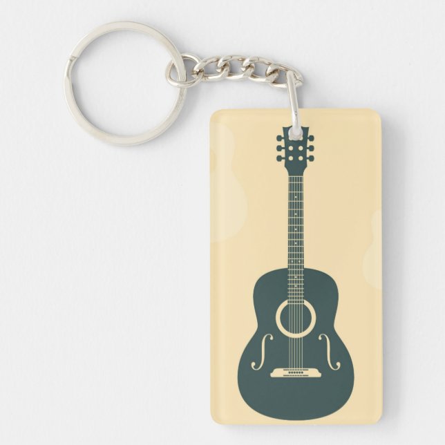 Acoustic guitar stylish retro music keychain (Front)
